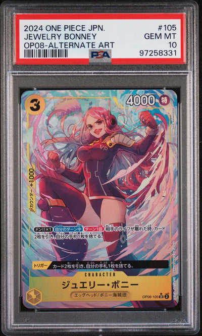 2024 One Piece Japanese Two Legends Op08-Alternate Art Jewelry Bonney #105 PSA 10