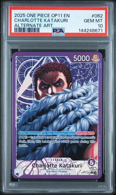 2025 One Piece A Fist of Divine Speed Alternate Art Charlotte Katakuri #OP11062 PSA 10