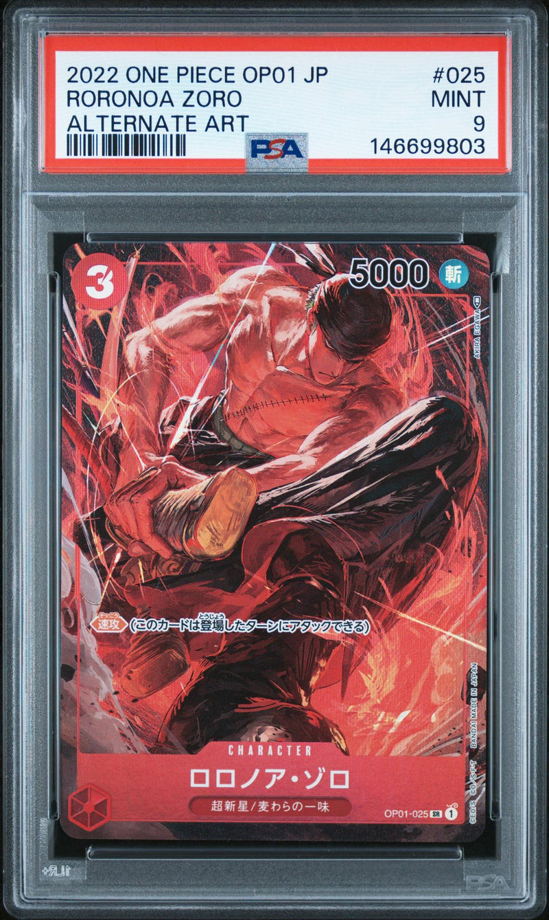 2022 One Piece Japanese Romance Dawn Alternate Art Roronoa Zoro #OP01-025 PSA 9