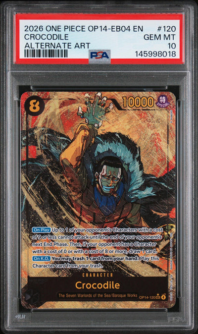 2026 One Piece Op14-Eb04-The Azure Sea's Seven Alternate Art Crocodile #120 PSA 10