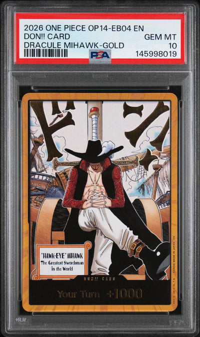 2026 One Piece Op14-Eb04-The Azure Sea's Seven Dracule Mihawk-Gold Don Card PSA 10