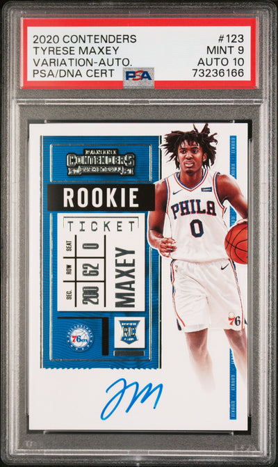 2020 Panini Contenders Ball In Left Hand Variation Rookie Ticket Autograph Tyrese Maxey #123 PSA 9