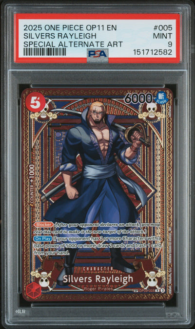 2025 One Piece A Fist of Divine Speed Special Alternate Art Silvers Rayleigh #OP09005 PSA 9