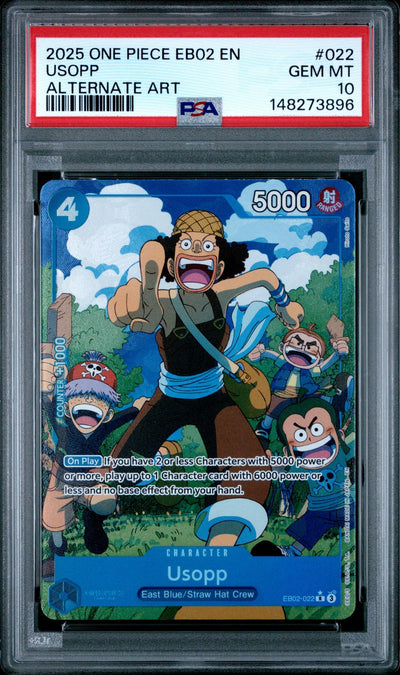 2025 One Piece Eb02-Extra Booster -Anime 25th Collection- Alternate Art Usopp #022 PSA 10