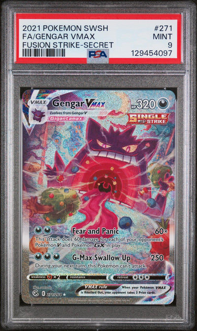 2021 Pokemon Sword and Shield Fusion Strike Secret Rare Gengar Vmax #271 PSA 9