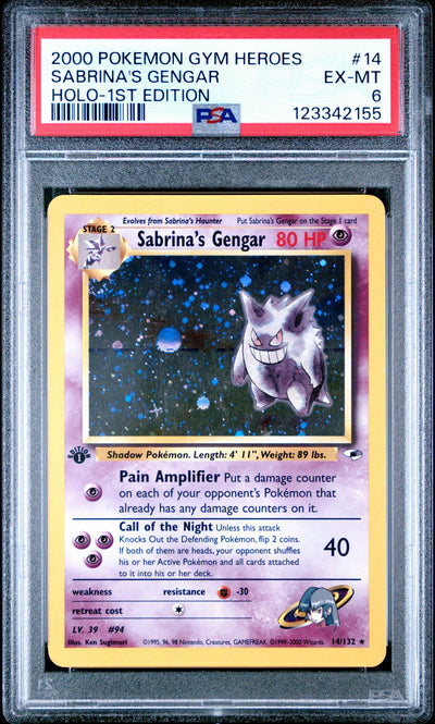 2000 Pokemon Gym Heroes 1st Edition Holo Sabrina's Gengar #14 PSA 6