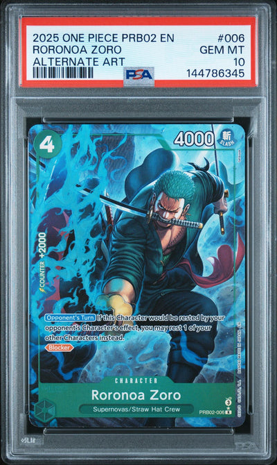 2025 One Piece the Best Premium Booster Volume 2 Alternate Art Roronoa Zoro #PRB02-006 PSA 10