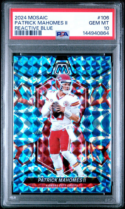 2024 Panini Mosaic Reactive Blue Mosaic Patrick Mahomes II #106 PSA 10