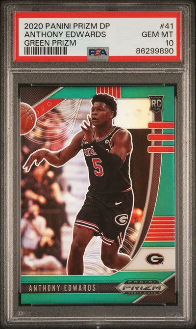 2020 Panini Prizm Draft Picks Green Prizm Anthony Edwards #41 PSA 10