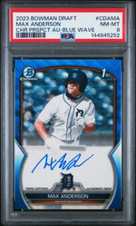 2023 Bowman Draft Chrome Prospect Autograph Blue Wave Refractor Max Anderson #CDAMA /150 PSA 8