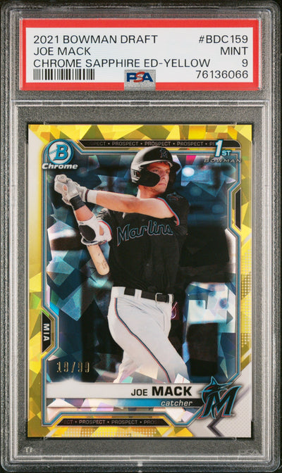 2021 Bowman Chrome Draft Sapphire Yellow Refractors Joe Mack #BDC159 /99 PSA 9