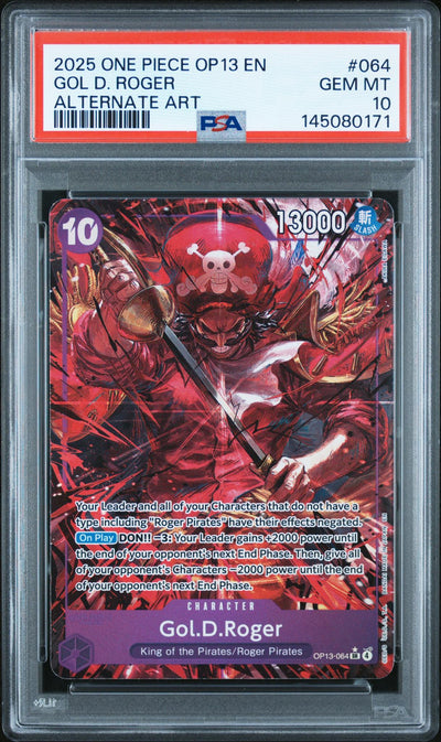 2025 One Piece Op13-Carrying On His Will Alternate Art Gol.D.Roger #064 PSA 10