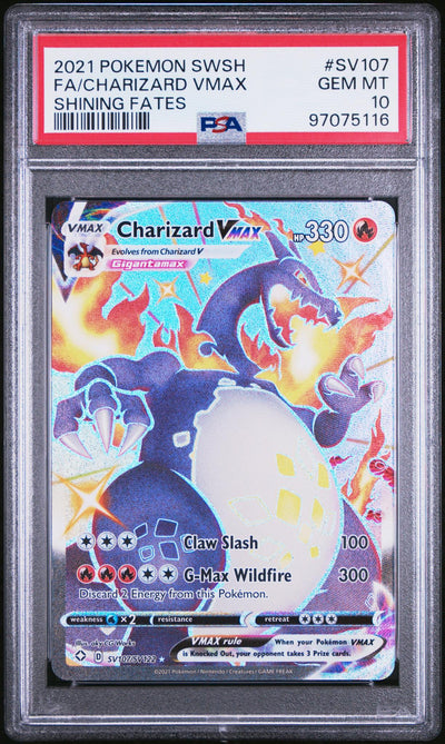 2021 Pokemon Sword and Shield Shining Fates Charizard Vmax #SV107 PSA 10