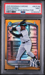 2025 Bowman Chrome Prospect Gold Refractor Mani Cedeno #BCP199 /50 PSA 9