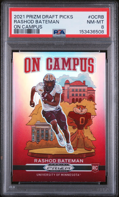 2021 Panini Prizm Draft Picks On Campus Rashod Bateman #OCRB PSA 8