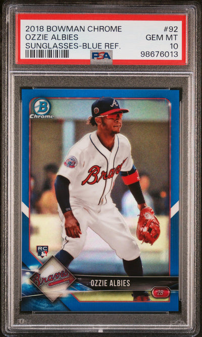 2018 Bowman Chrome Sunglasses-Blue Refractor Ozzie Albies #92 PSA 10