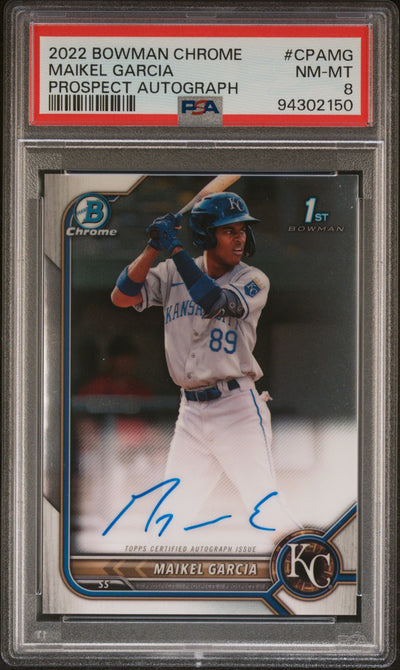 2022 Bowman Chrome Prospect Autograph Maikel Garcia #CPAMG PSA 8