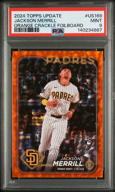 2024 Topps Update Orange Crackle Foil Board Jackson Merrill #US169 /299 PSA 9