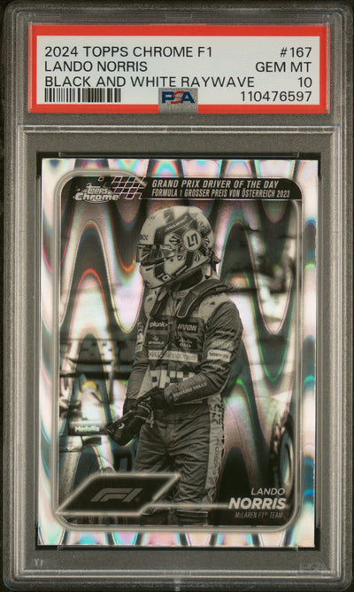 2024 Topps Chrome Formula 1 Black and White Raywave Lando Norris #167 PSA 10
