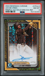 2024 Bowman Chrome Prospect Autographs Prspct Au-Gold Mini Dia Ref Leo De Vries #CPALD /50 PSA 8