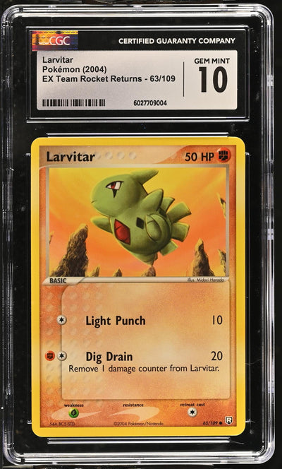 2004 Pokemon #63/109 Larvitar EX Team Rocket Returns CGC 10