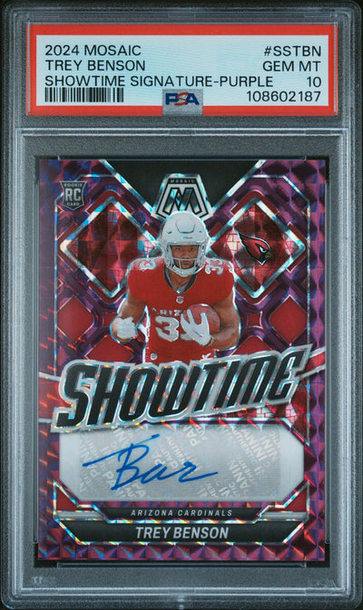 2024 Panini Mosaic Showtime Signatures Showtime Signature-Purple Trey Benson #SSTBN /49 PSA 10