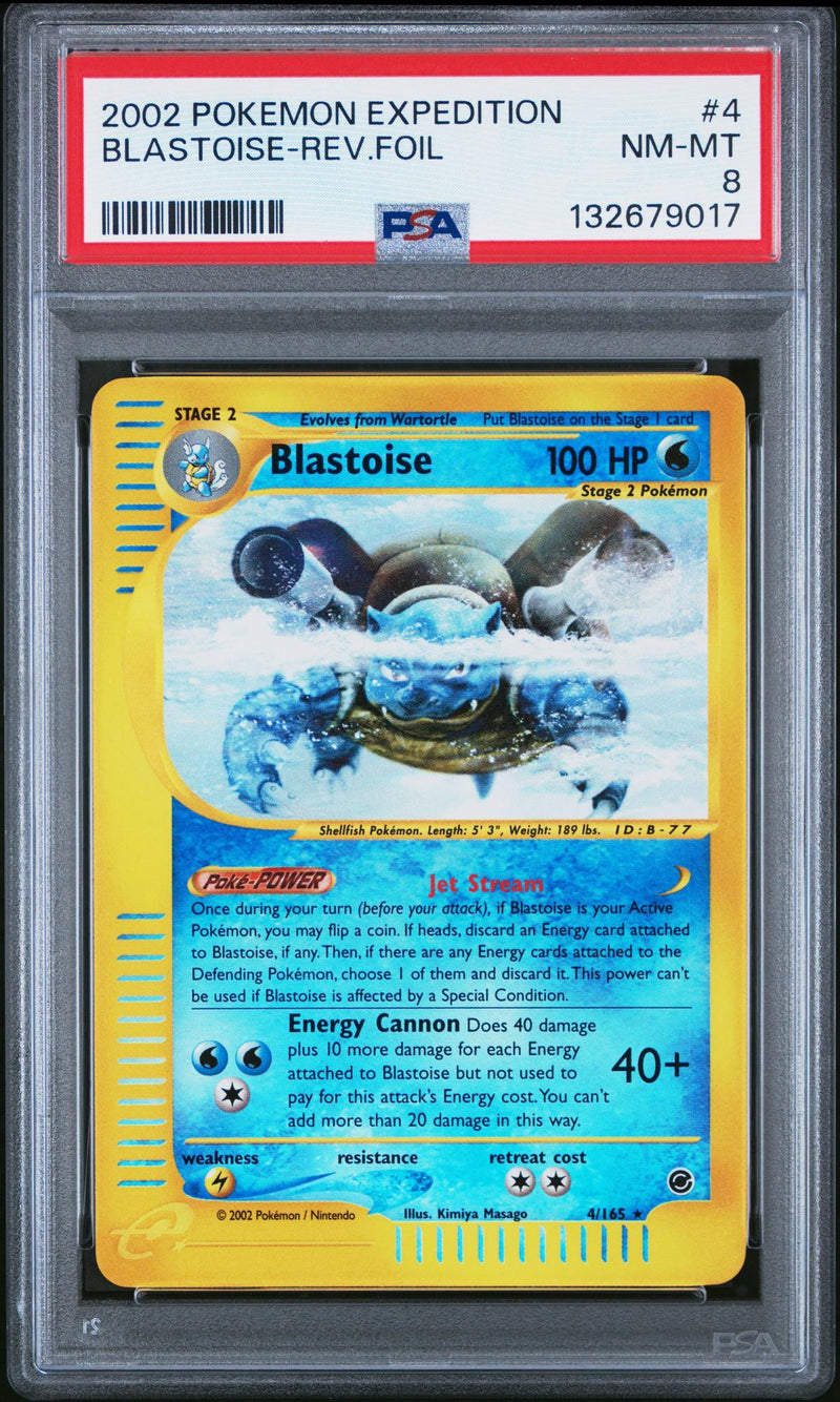2002 Pokemon Expedition Reverse Holo Blastoise #4 PSA 8