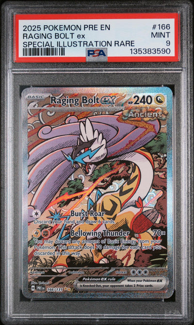 2025 Pokemon Prismatic Evolutions Special Illustration Rare Raging Bolt Ex #166 PSA 9