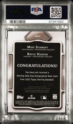 2022 Topps Sterling Sterling Sets Dual Autograph Relics Red Bryce Harper/Mike Schmidt #SDARHT /5 PSA 9