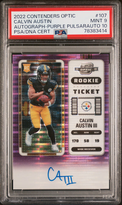 2022 Panini Contenders Optic Purple Pulsar Calvin Austin III #107 /21 PSA 9