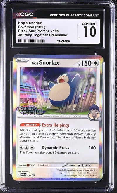 2025 Black Star Promos #184 Hop's Snorlax Journey Together Prerelease CGC 10
