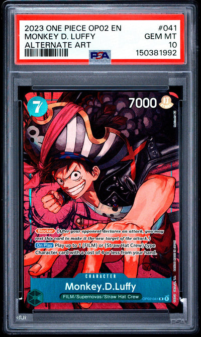 2023 One Piece Paramount War Alternate Art Monkey D. Luffy #OP02-041 PSA 10