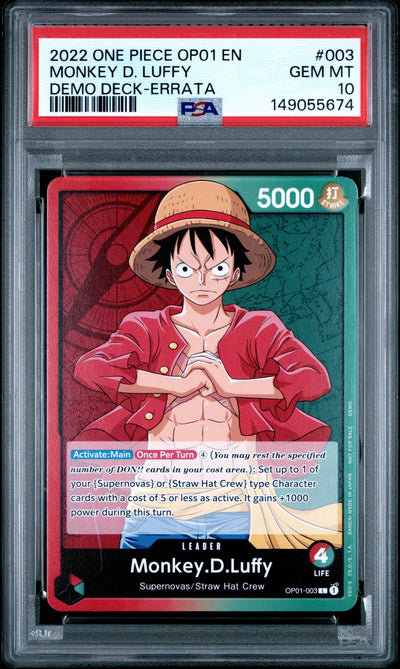 2022 One Piece Op01-Romance Dawn Demo Deck-Errata Monkey D. Luffy #003 PSA 10