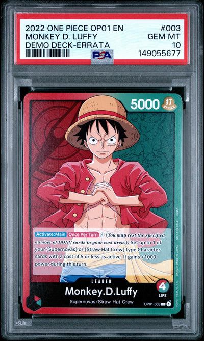 2022 One Piece Op01-Romance Dawn Demo Deck-Errata Monkey D. Luffy #003 PSA 10