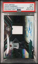2022 Panini Limited Patch Autograph-Amethyst Ahmad "Sauce" Gardner #130 /25 PSA 7