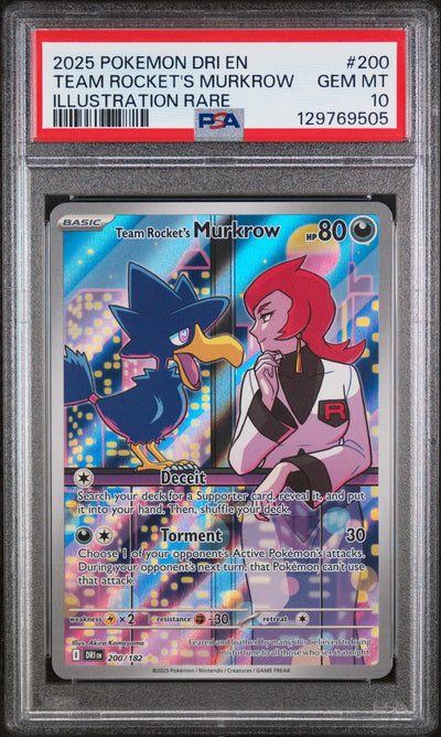 2025 Pokemon Destined Rivals Illustration Rare Team Rocket's Murkrow #200 PSA 10