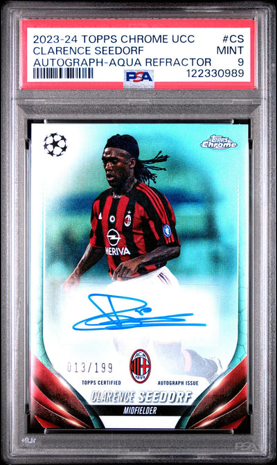 2023 Topps Chrome UEFA Club Competitions Chrome Autographs Aqua Refractor Clarence Seedorf #CS /199 PSA 9