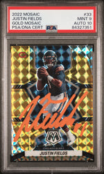 2022 Panini Mosaic Mosaic Gold Justin Fields #33 /10 PSA 9