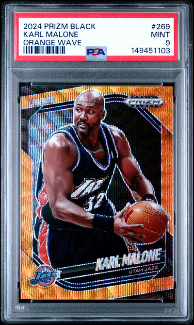 2024 Panini Prizm Black Orange Wave Karl Malone #269 /60 PSA 9