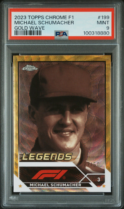 2023 Topps Chrome Formula 1 Gold Wave Michael Schumacher #199 /50 PSA 9