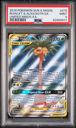2019 Pokemon Sun and Moon Unified Minds Alolan Exeggutor Gx/Rowlet #215 PSA 9