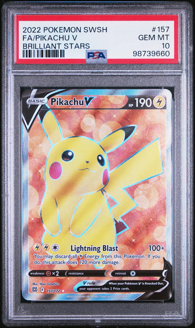 2022 Pokemon Sword and Shield Brilliant Stars Pikachu V #157 PSA 10