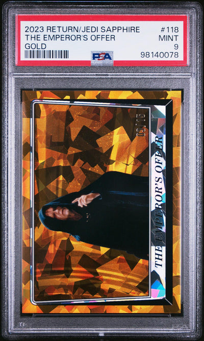 2023 Topps Chrome Sapphire Star Wars Return of the Jedi Gold the Emperor's Offer #118 /15 PSA 9