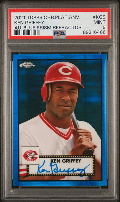 2021 Topps Chrome Platinum Anniversary Autographs Blue Prism Refractor Ken Griffey #KGS /99 PSA 9