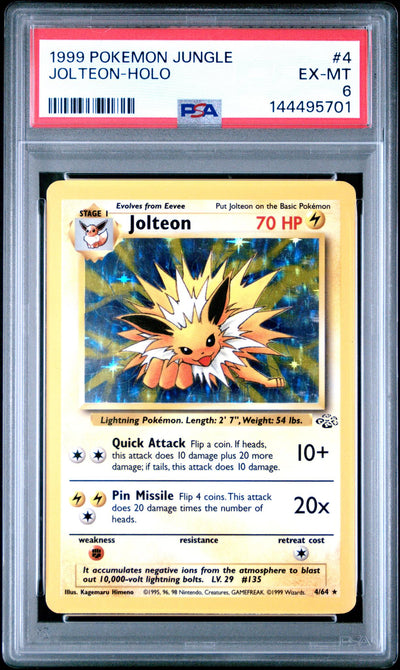 1999 Pokemon Jungle Holo Jolteon #4 PSA 6