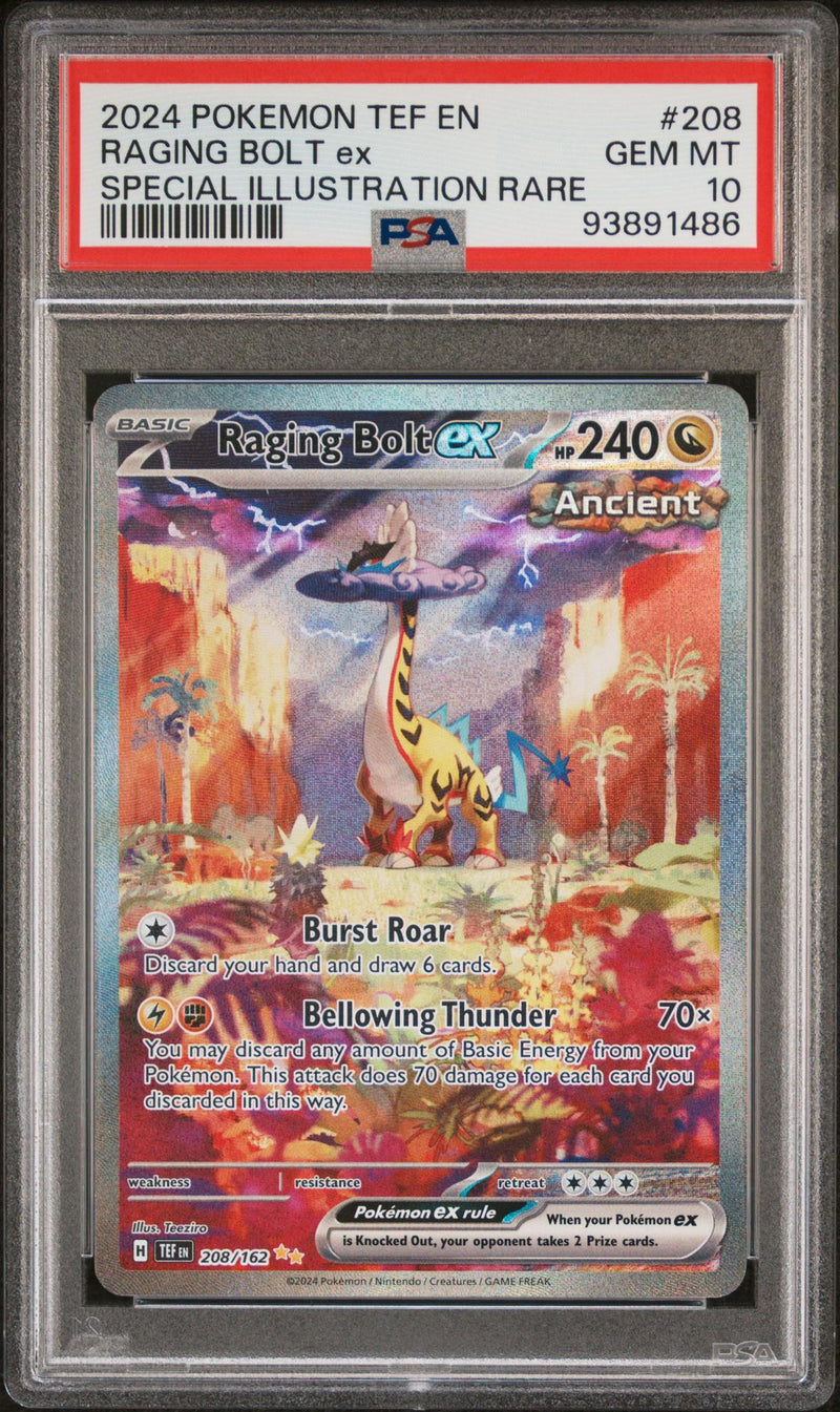 2024 Pokemon Scarlet and Violet Temporal Forces Special Illustration Rare Raging Bolt Ex #208 PSA 10