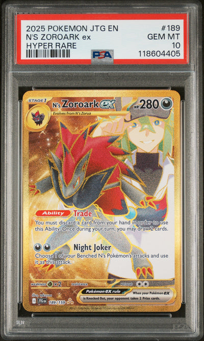 2025 Pokemon Scarlet and Violet Journey Together Hyper Rare N's Zoroark Ex #189 PSA 10