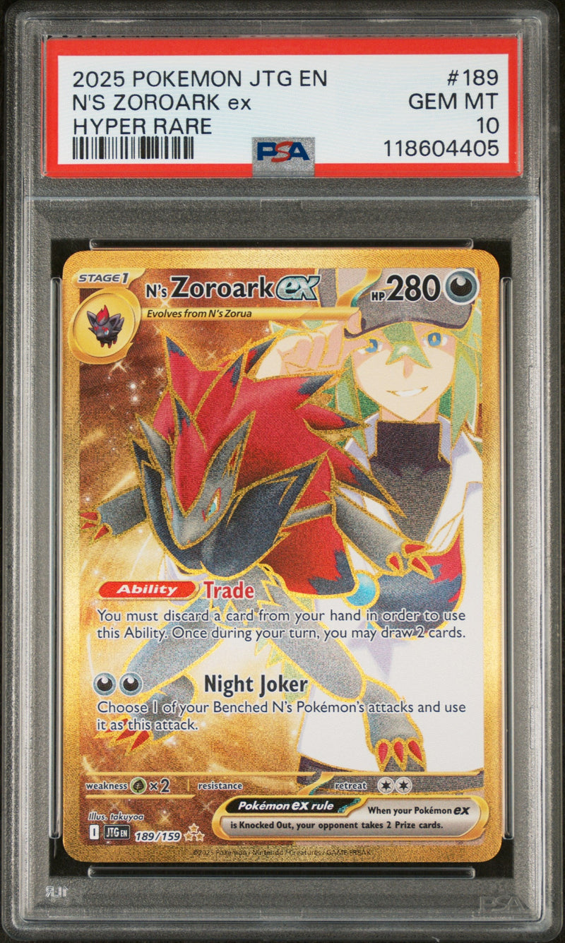 2025 Pokemon Scarlet and Violet Journey Together Hyper Rare N's Zoroark Ex #189 PSA 10