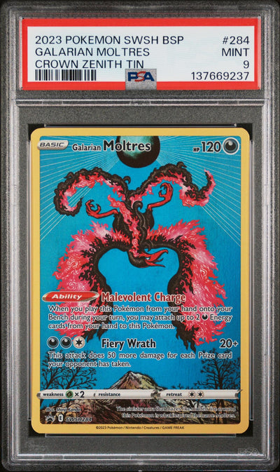 2023 Pokemon Sword and Shield Black Star Promo Crown Zenith Tin Galarian Moltres #SWSH284 PSA 9