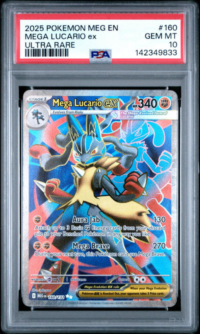 2025 Pokemon Mega Evolution Ultra Rare Mega Lucario Ex #160 PSA 10